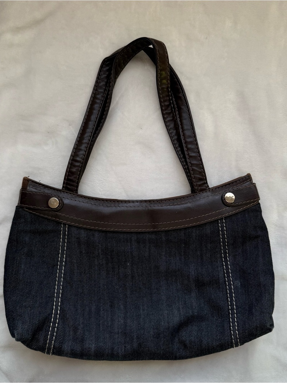 thirty-one Dark Denim and Brown Leather-Trim Shoulder Bag